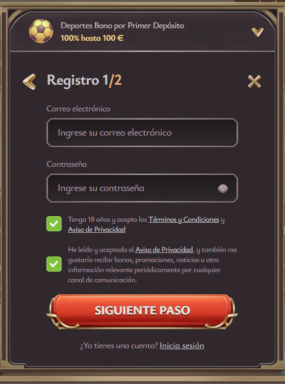 Apertura de cuenta y acceso al perfil de usuario de Vicibet Casino