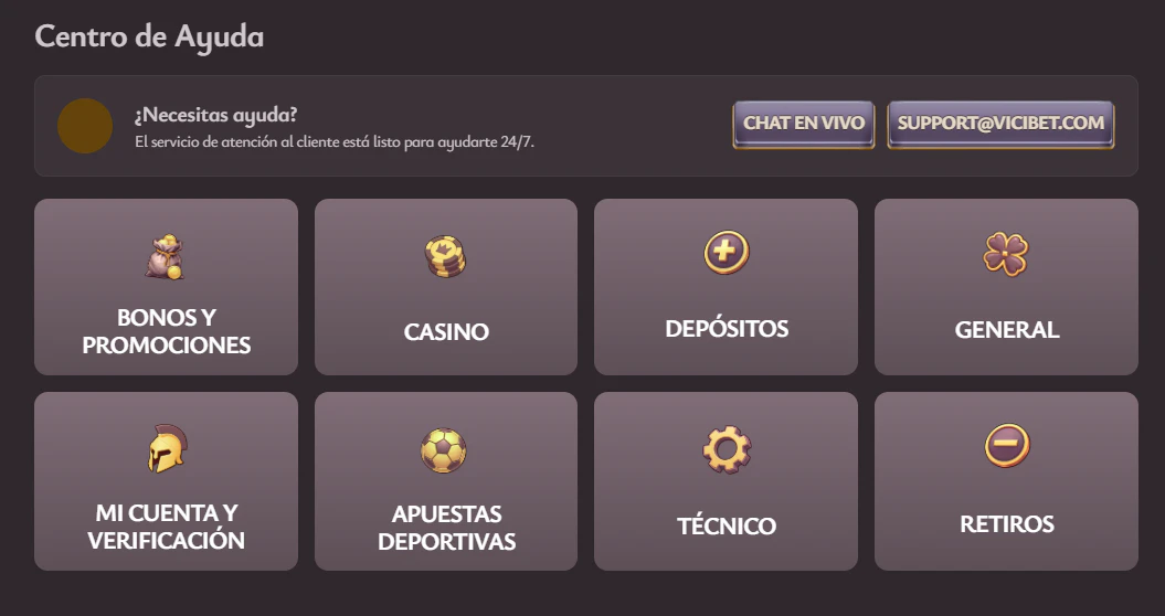 Servicio de atención y recursos de ayuda disponibles para clientes de Vicibet Casino